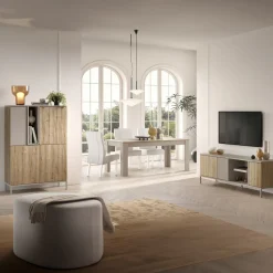 Mobile porta TV 160x59h cm 3 ante 2 vani rovere chiaro beige Tony