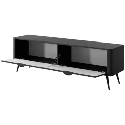 Mobile porta TV 163x51h cm 2 ante nero opaco cannettato Ramis