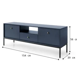 Mobile porta TV 154x56h cm 2 ante con cassetto moderno blu notte Glory