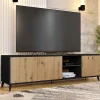 Mobile porta TV 180x52h cm 3 ante 2 vani a giorno rovere nero Hans