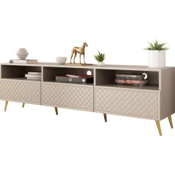 Mobile porta TV 195x57h cm 3 ante 3 vani con frontali decorati beige Simona