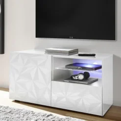Mobile porta TV 122x57h cm1 anta 1 cassetto  bianco lucido con serigrafia Marvis
