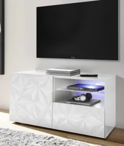 Mobile porta TV 122x57h cm1 anta 1 cassetto  bianco lucido con serigrafia Marvis