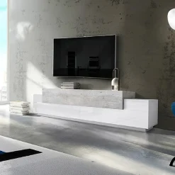 Mobile porta TV 240x52h cm bianco lucido cemento Milos Gihome®