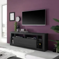 Mobile porta TV 172x66h cm con ribalta nero frassinato Trilogy