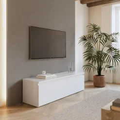 Mobile porta TV 138x40h cm con cassettone bianco lucido Sunset