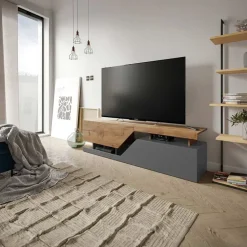 Mobile porta TV 160x46h cm design moderno rovere antracite Modesta