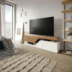 Mobile porta TV 160x46h cm design moderno rovere bianco Modesta