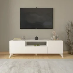 Mobile porta TV 140x46h cm moderno bianco Baffin