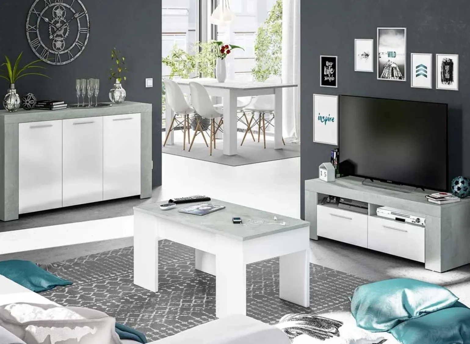 Mobile porta TV 120x40h cm moderno bianco cemento Zante