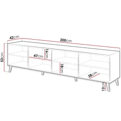 Mobile porta TV 200x52h cm moderno con frontale decorato bianco lucido Placida