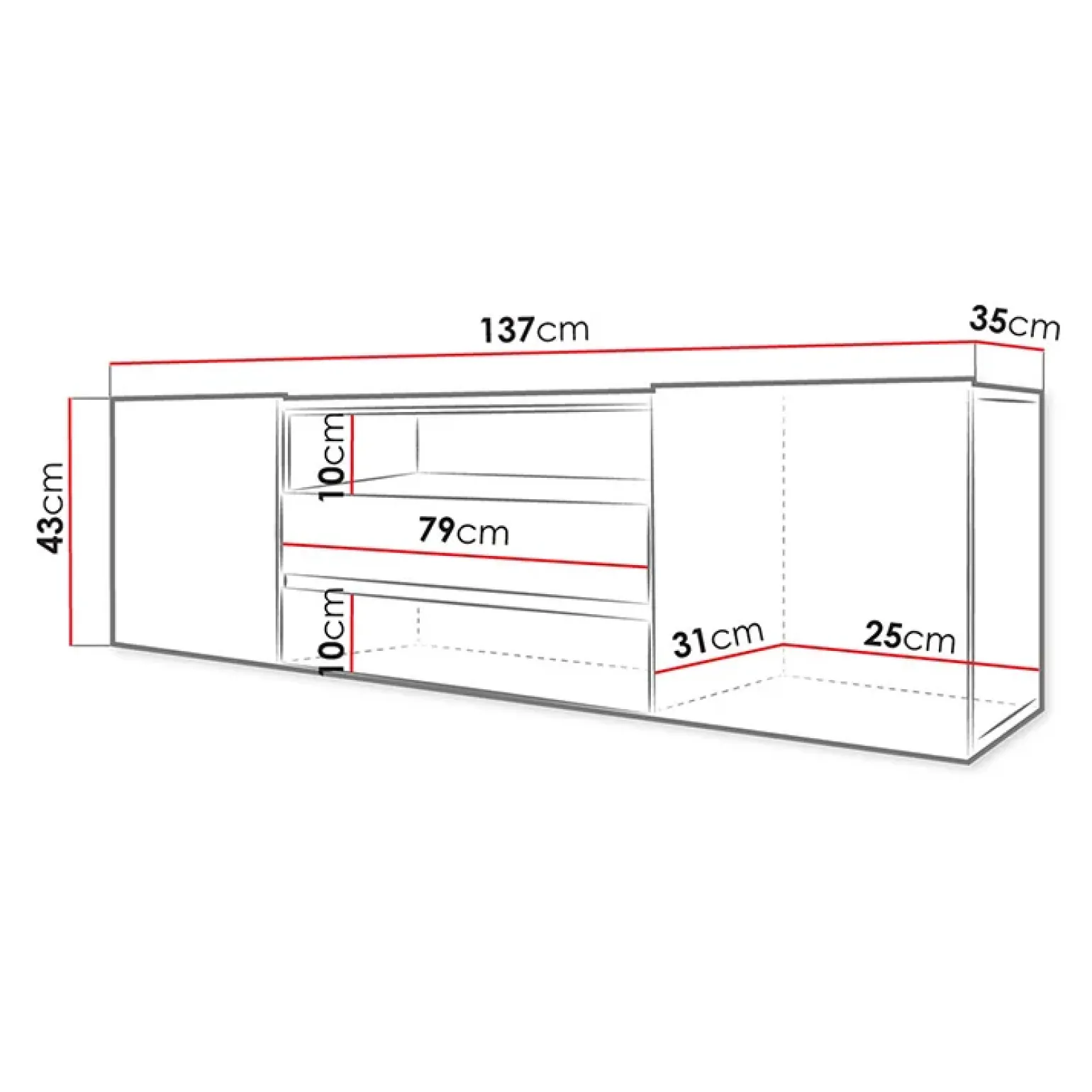 Mobile porta TV 137x43h cm moderno soggiorno bianco Rice