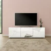 Mobile porta TV 181x57h cm moderno specchio con serigrafia bianco lucido Silea