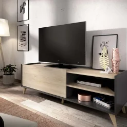 Mobile porta TV 155x47h cm soggiorno rovere grafite Elmer