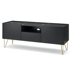 Mobile porta TV 144x55h cm soggiorno nero effetto marmo Sirena