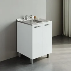 Mobile sottolavello cucina 60x86h cm multiuso con lavello acciaio inox 2 ante bianco frassinato Talise