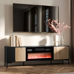 Mobile TV con camino 180x54h cm rovere nero Duble