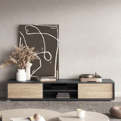 Mobile TV soggiorno sospeso 180x32h cm 2 ante a ribalta 2 vani  rovere grigio Glem