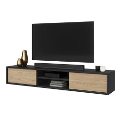 Mobile TV soggiorno sospeso 180x32h cm 2 ante a ribalta 2 vani  rovere grigio Glem