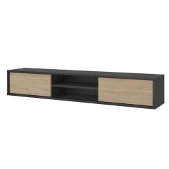 Mobile TV soggiorno sospeso 180x32h cm 2 ante a ribalta 2 vani  rovere grigio Glem