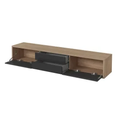 Mobile TV soggiorno sospeso 180x32h cm 2 ante a ribalta 2 cassetti  antracite rovere Glem