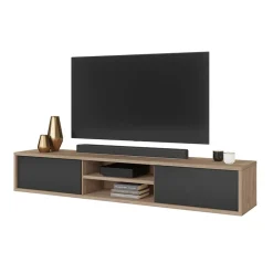 Mobile TV soggiorno sospeso 180x32h cm 2 ante a ribalta 2 vani antracite rovere Glem