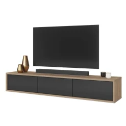 Mobile TV soggiorno sospeso 180x32h cm 3 ante a ribalta antracite rovere Glem