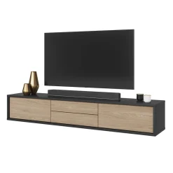 Mobile TV soggiorno sospeso 180x32h cm 2 ante a ribalta 2 cassetti  rovere grigio Glem