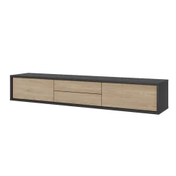 Mobile TV soggiorno sospeso 180x32h cm 2 ante a ribalta 2 cassetti  rovere grigio Glem