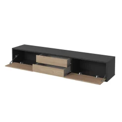 Mobile TV soggiorno sospeso 180x32h cm 2 ante a ribalta 2 cassetti  rovere grigio Glem