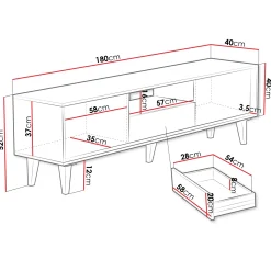 Mobile TV 180x52h cm 2 ante design rustico cannettato rovere Branch