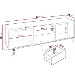 Mobile TV 174x60h cm 2 cassetti design cannettato nero Strike