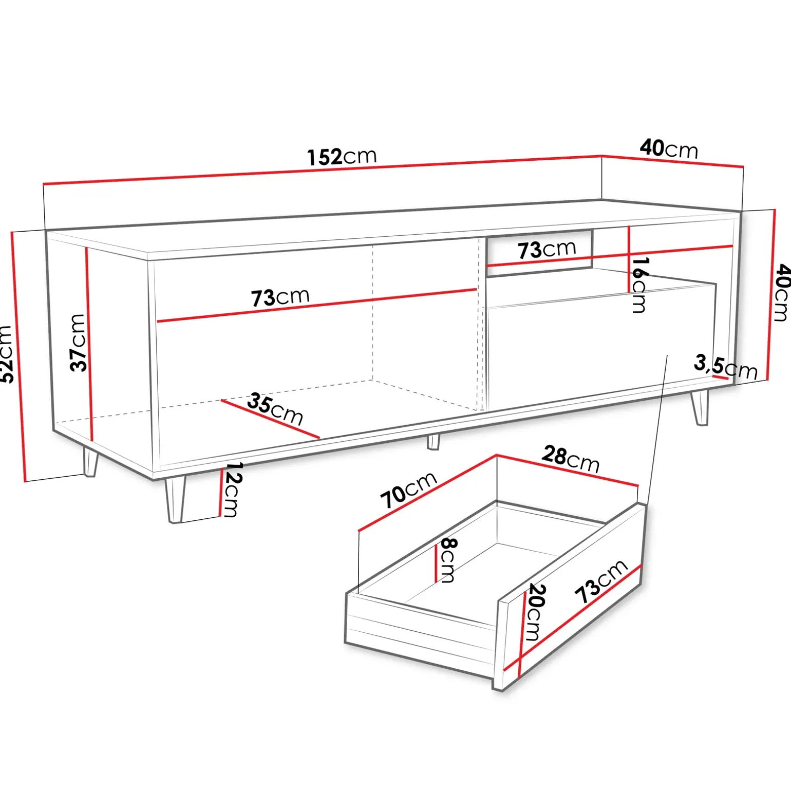 Mobile TV 152x52h cm 1 cassetto design rustico cannettato rovere Branch