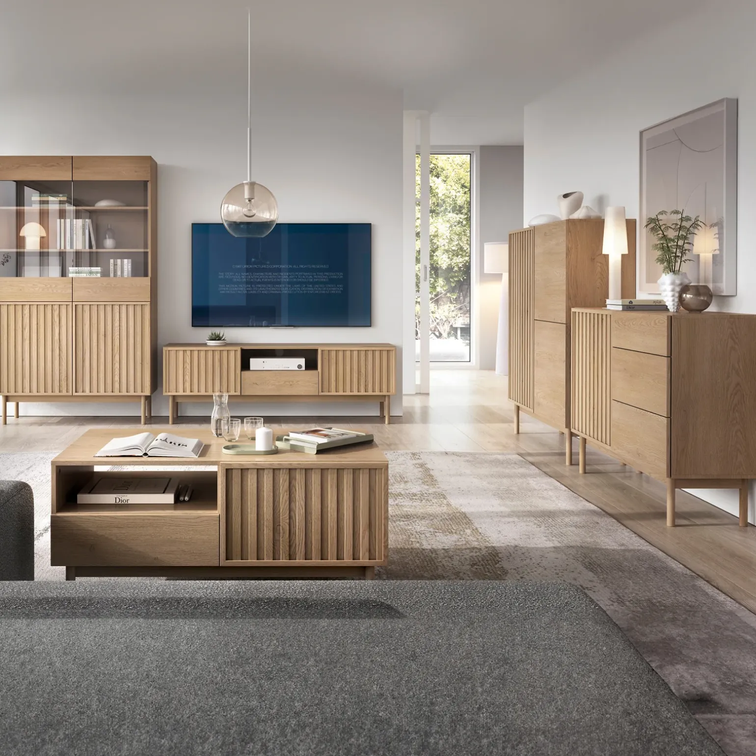Mobile TV 159x53h cm design cannettato rovere Colby