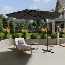 Ombrellone da giardino con braccio laterale 300x300cm grigio nero Livia