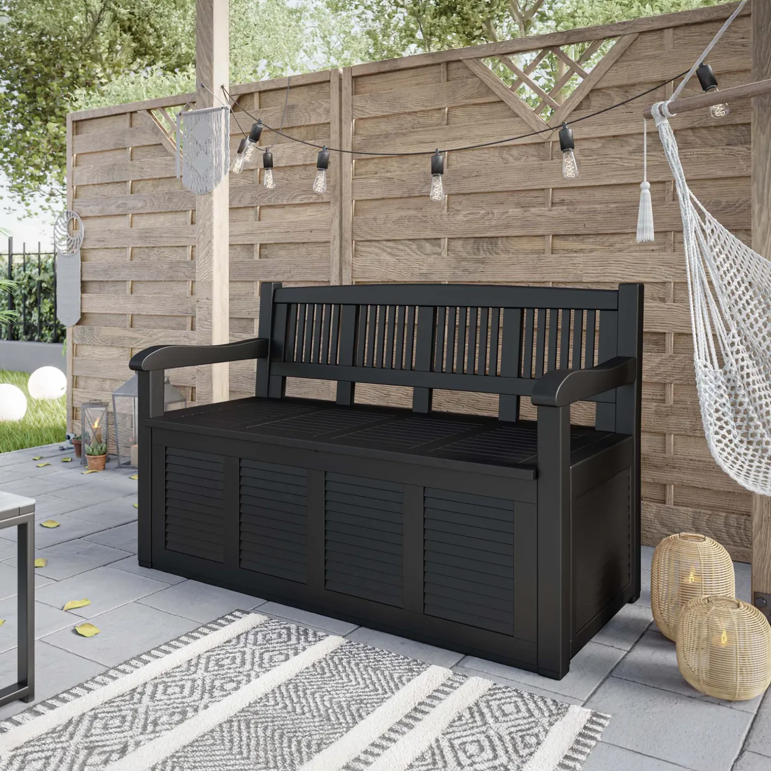 Panca da giardino con contenitore grigio scuro Clementina