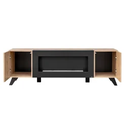 Parete attrezzata con biocamino 340x192h cm noce con stampa nera Mendes