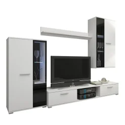 Parete attrezzata con vetrina 235x180h cm bianco nero Leeds