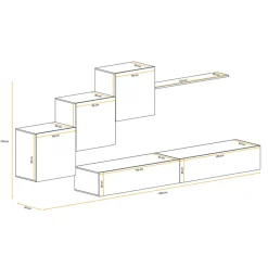 Parete attrezzata sospesa 260x170h cm moderna bianco opaco lucido Geo 08