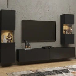 Parete attrezzata sospesa 226x140h cm nero rovere  Fusion 2