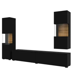 Parete attrezzata sospesa 226x140h cm nero rovere  Fusion 2