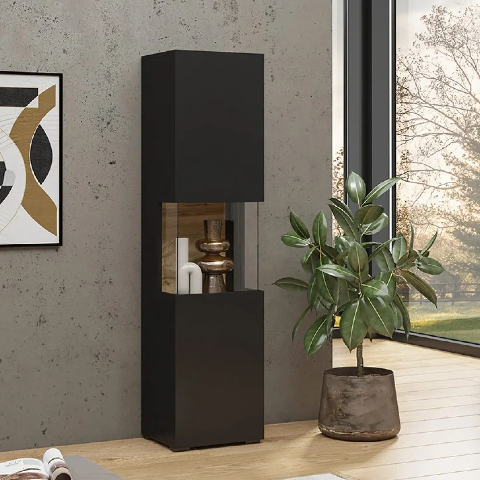 Parete attrezzata sospesa 226x140h cm nero rovere Fusion 2