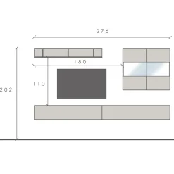 Parete attrezzata sospesa 276x202h cm moderna beige rovere chiaro Sunset 70