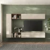 Parete attrezzata sospesa 223x195h cm moderna beige rovere scuro Sunset 83