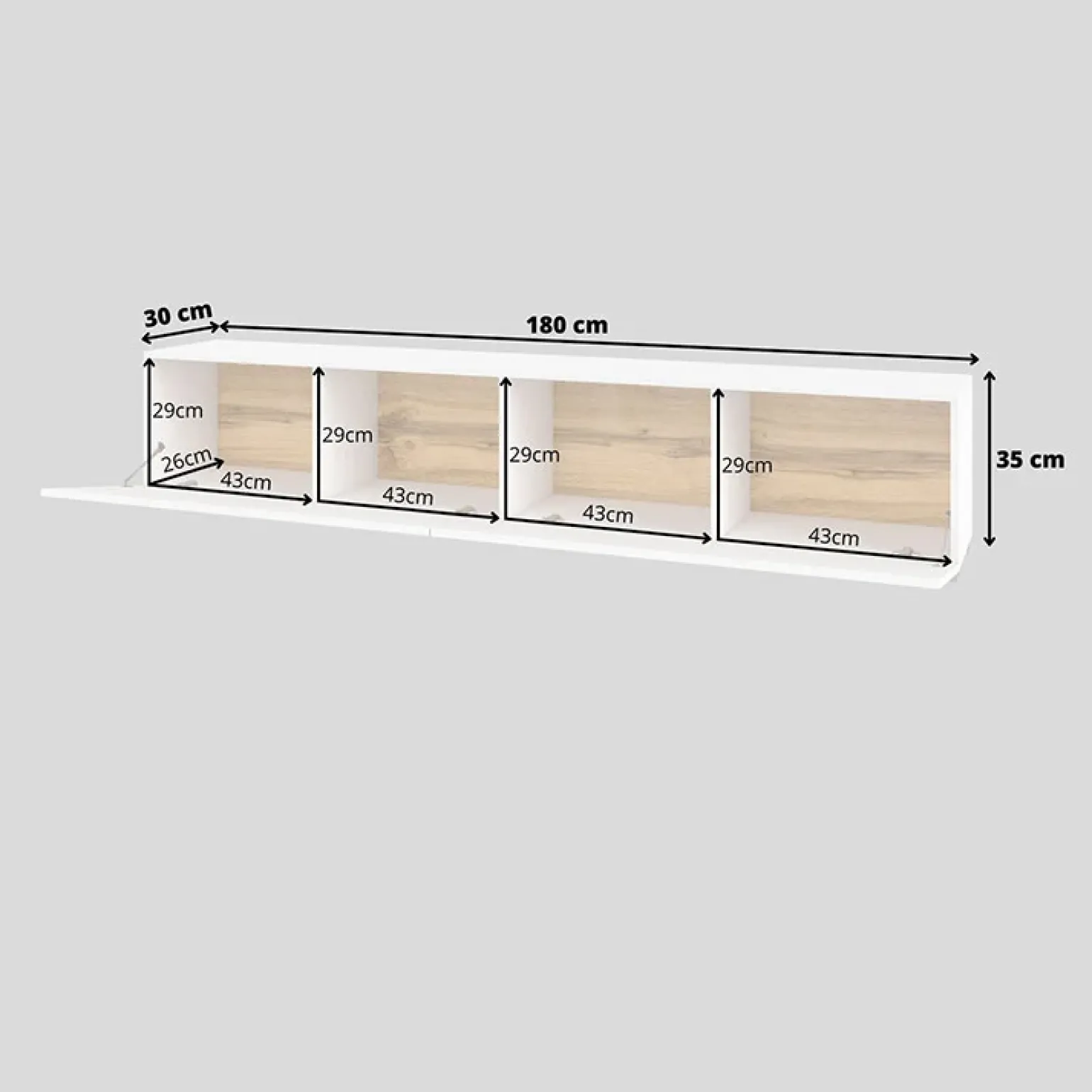Parete attrezzata sospesa 226x140h cm bianco rovere Fusion 2