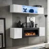 Parete attrezzata sospesa 160x150h cm soggiorno con biocamino bianco N Gihome®