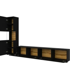 Parete attrezzata sospesa 226x140h cm nero rovere Fusion 1