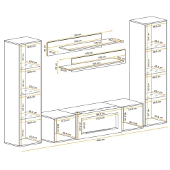 Parete attrezzata sospesa 260x170h cm con biocamino e vetrine bianco M Gihome®