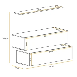 Parete attrezzata sospesa 130x110h cm moderna bianco nero Geo 19