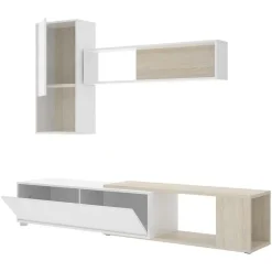 Parete attrezzata 180x220h cm angolare moderna rovere bianco lucido Flip